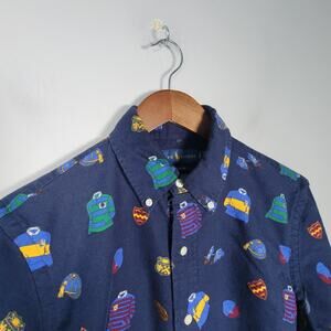 Ralph Lauren Men’s S Rugby Print Button Down Shirt Blue Cotton